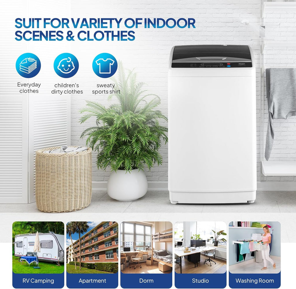 25LBS Portable Washing Machine, Full-Automatic Electric Laundry Machine with Stainless Steel Drum, Compact Washer and Spin Dryer Combo with Drain Pump for Home, Apartment
