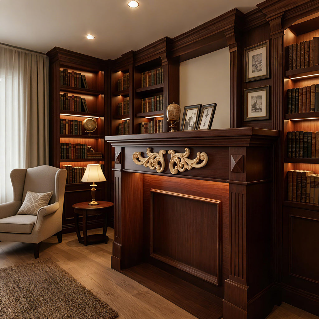 Premium Unpainted Solid Wood Appliques, Decorative Mirrored Scroll Wood Onlays for Furniture Renovation, Cabinet