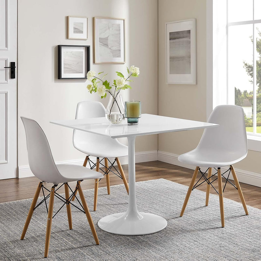 Inspired Saarinen Style Tulip Square Pedestal Dining Table — White, 36″ Square