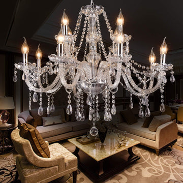 Modern Elegant 12 Lights K9 Crystal Glass Chandelier Pendant Ceiling Lighting European Style for Dining Living Room Bedroom Transparent,12 E12 Bulbs Required