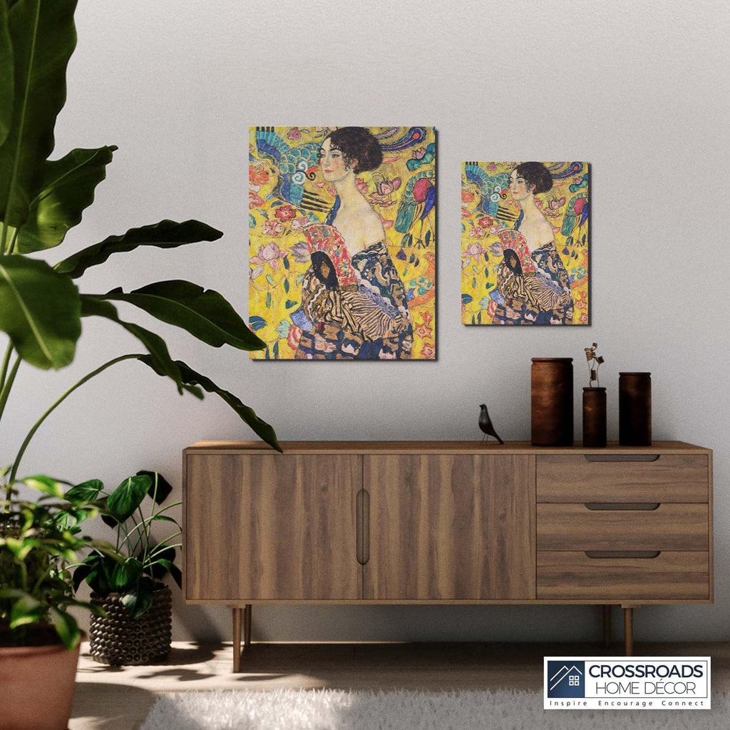 Fine Art Prints, Klimt Wall Art, Gustave Klimt Prints, Lady With A Fan Canvas Print, Ready To Hang Home Wall Decor