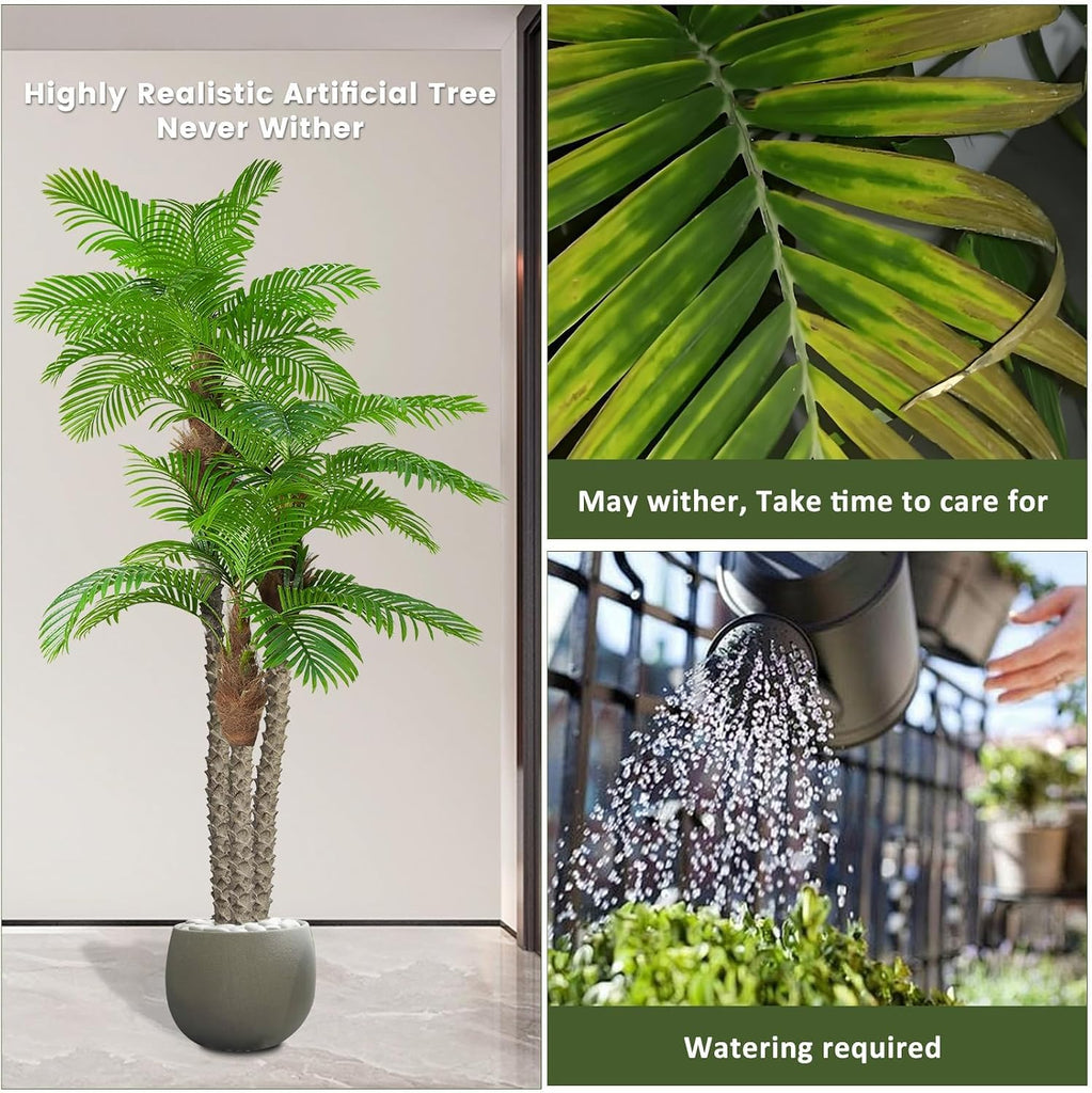 Artificial Palm Trees for Outdoors- 8.5ft Tall Triple Tropical Palm Artificial Tree, UV Resistant Fake Palm Plant