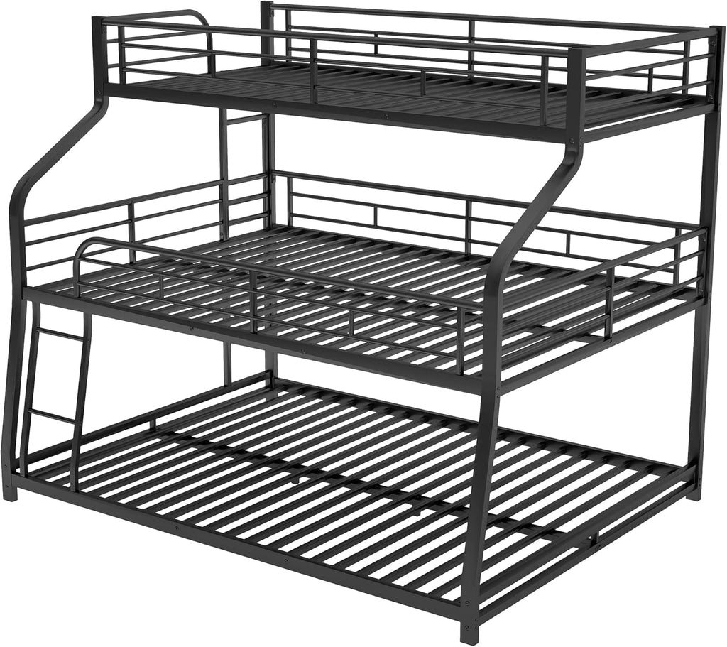 Heavy Duty Triple Bunk Bed for Multiple Kids,Twin XL Over Full XL Over Queen Triple Bunk Bed with Long and Short