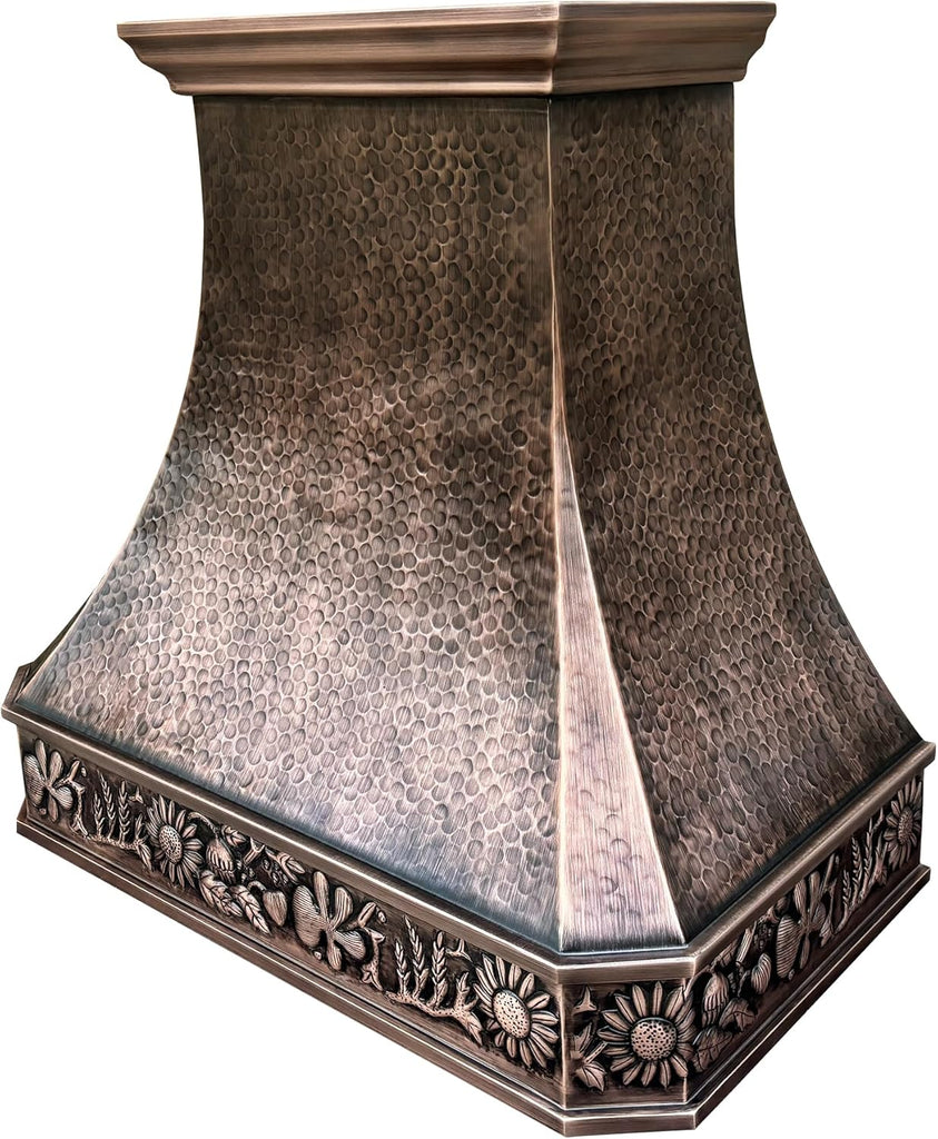 36 Inch Copper Island Mount Range Hood 610 CFM LED Lights Dishwasher-Safe Baffle Filters