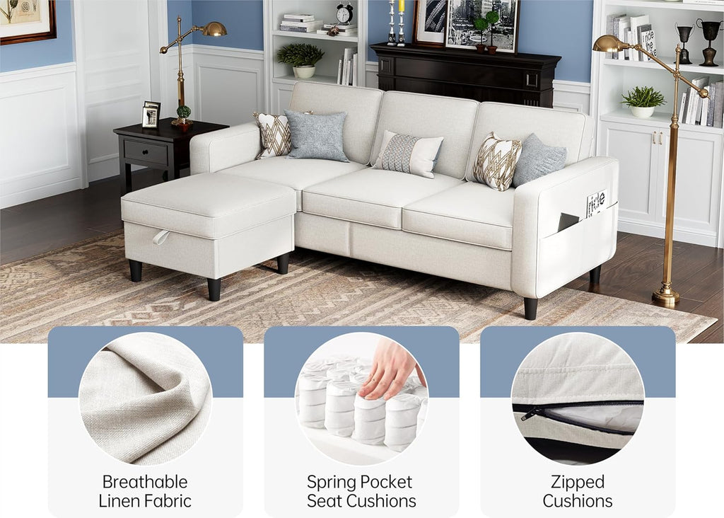 Sectional Couches for Living Room Convertible 3 Seater Sofas 78" L Shaped Couch with Removable Storage Ottoman Modern