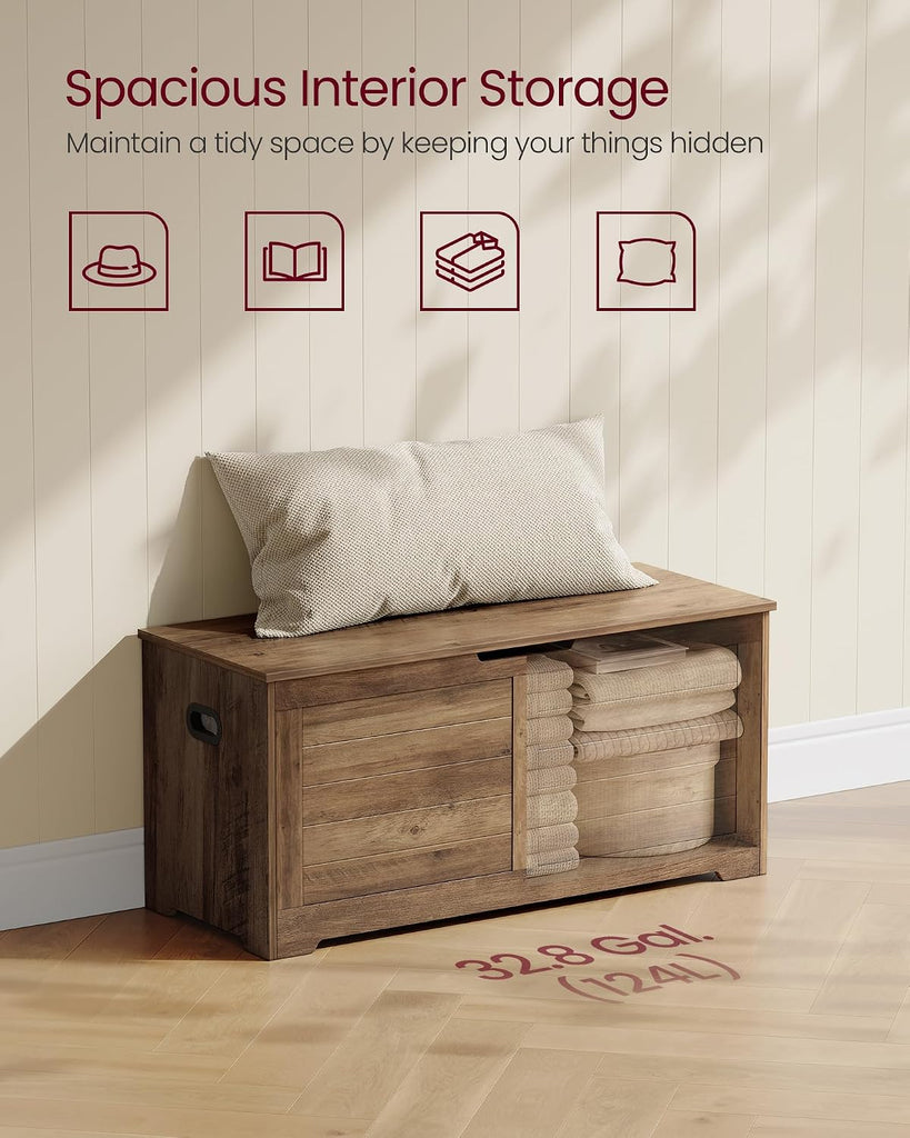 Storage Chest, Storage Bench with 2 Safety Hinges, Farmhouse Style, 15.7 x 39.4 x 18.3 Inches, Honey Brown ULSB061K01