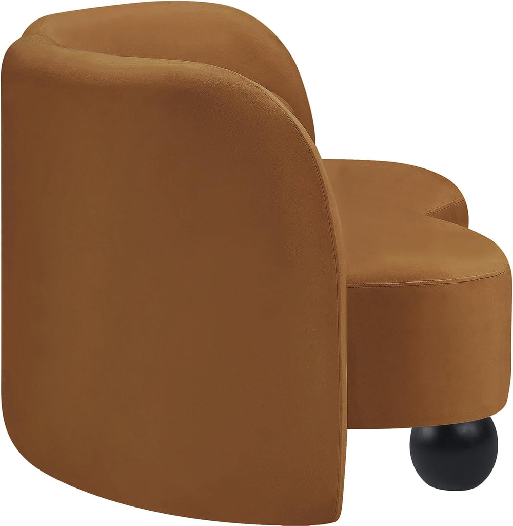 44002Saddle-L Daphne Collection Art Deco Loveseat with Rich Saddle Velvet Fabric, Solid Wood Ball Legs, Solid Wood