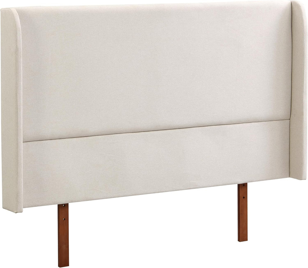 Queen Wingback High Headboard, Upholstered Linen Fabric Headboard, Bamboo Wood, Easy Assembly, 48''H, Tan