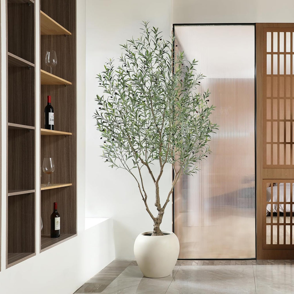 8 Feet Olive Trees Artificial Indoor with Round Artisan Planter