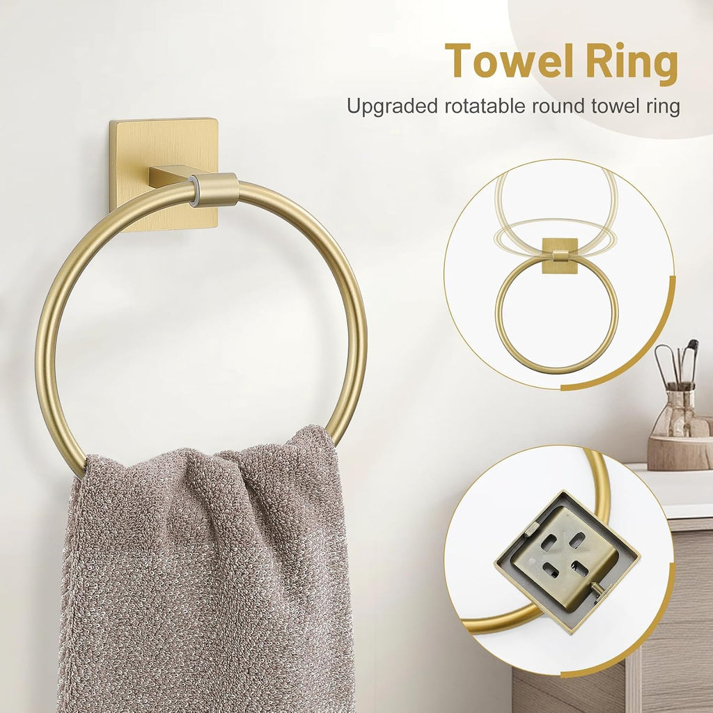 Towel Ring Set 4 Piece Bathroom Hardware Set Includes Towel Ring 2 Towel Hooks and Toilet Paper Holder Stainless