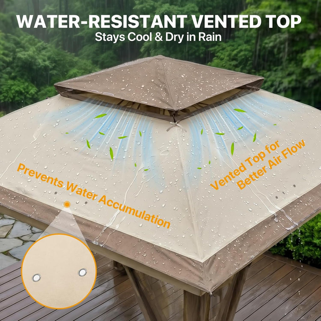 11x11 Pop Up Gazebo with Mesh Netting, Instant Outdoor Canopy Tent, Water Resistant Shelter with UPF 50+ UV Protection