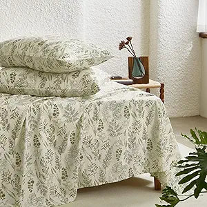 Botanical Bed Sheets, 4-Piece Sheet Set, Floral Shabby Chic Leaves Pattern Printed Coquette Vintage Aesthetic