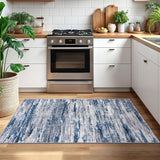3x5 Washable Modern Abstract Area Rug, Low Pile Non-Slip Indoor Door Mat Navy Blue Grey
