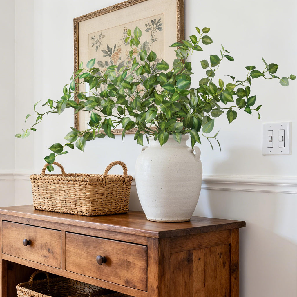 5PCS Artificial Eucalyptus Leaves Stem Plants for Spring Decor, 32.7 inch Fake Leaves Greenery Branches Green Shrubs
