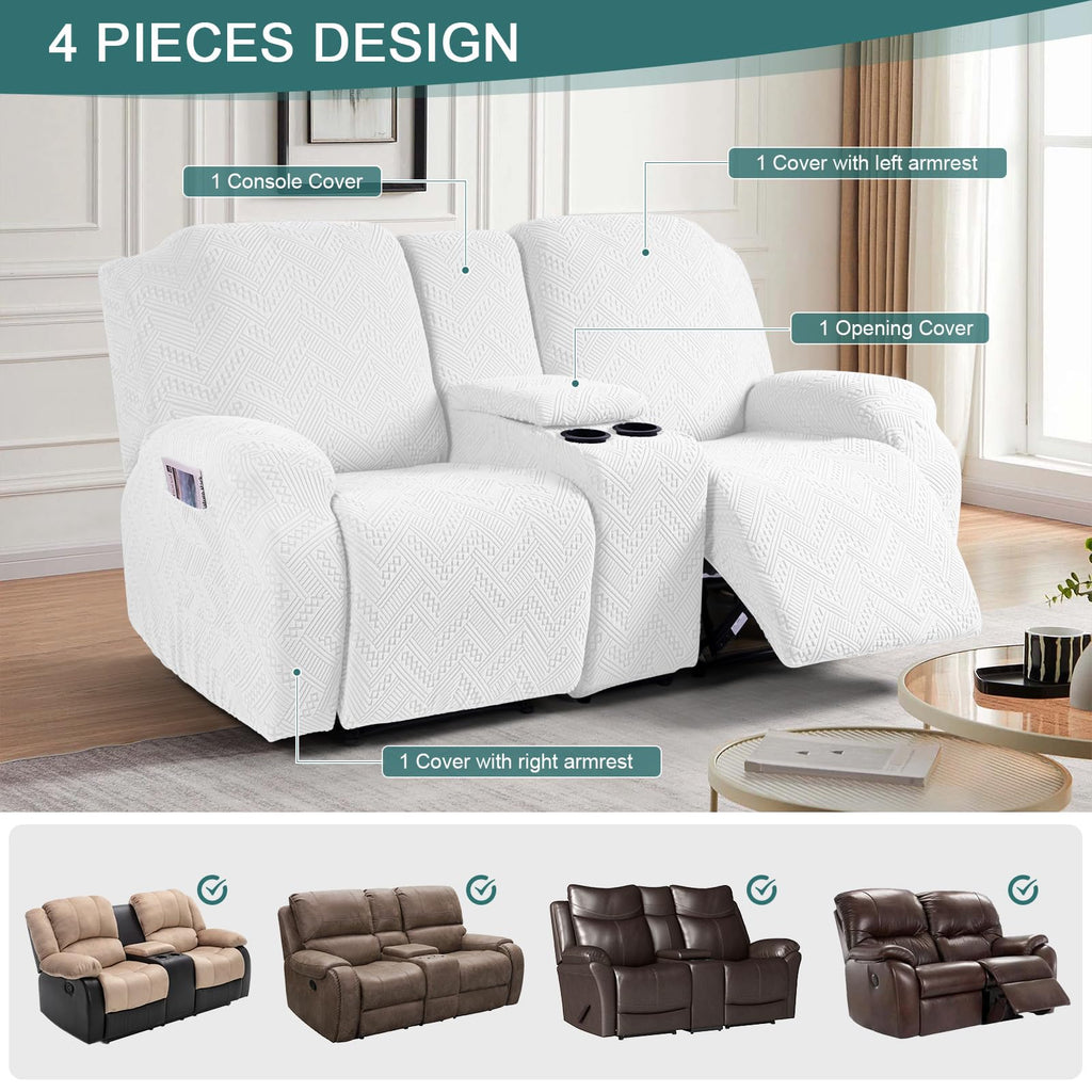 Stretch Loveseat Recliner Cover with Console, Ivory
