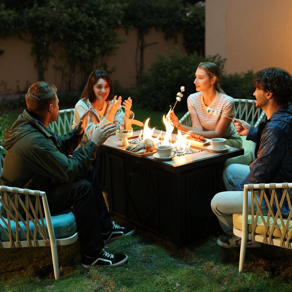42 Inch Propane Fire Pit Table - Outdoor Patio with Lava Rocks