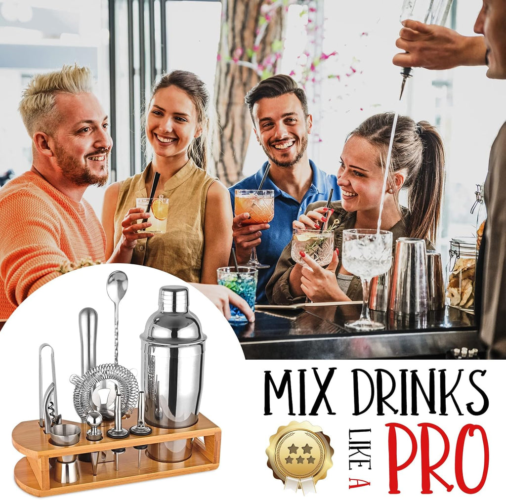 Cocktail Shaker Set Bartender Kit : 12-Piece Bar Tool Set with Bamboo Stand | Bars Set with All Practical Bar