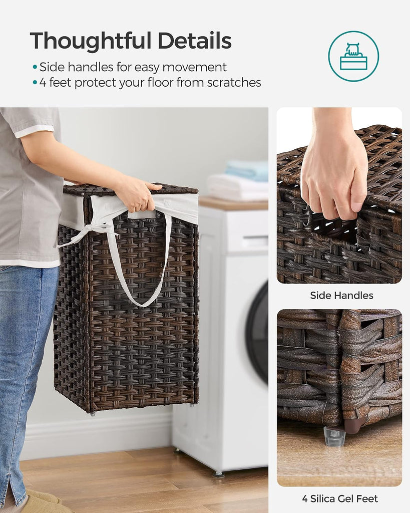 Laundry Hamper with Lid, 17.2 Gallon (65 L) Synthetic Rattan Clothes Laundry Basket with Lid and Handles, Foldable