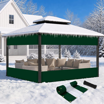 Customized Waterproof Outdoor Vinyl Curtain, 11'W x 13'L, Green
