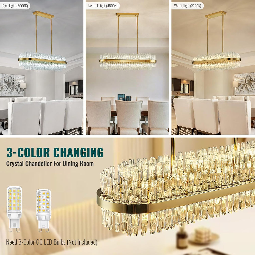 Modern Crystal Chandelier 20 Lights Gold Rectangle 2 Tiers Raindrop Chandelier Luxury Adjustable Flush Mount Oval