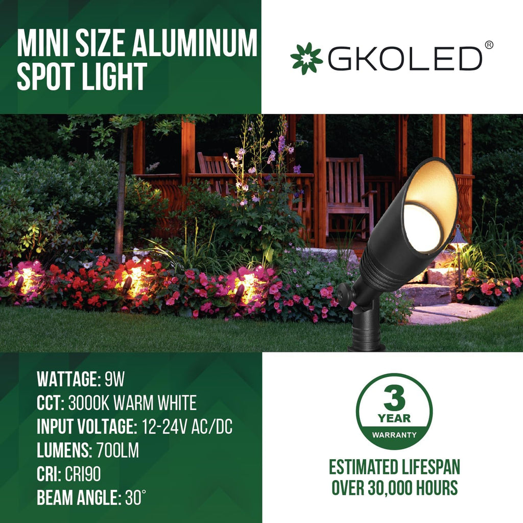 2 Pack LED Low Voltage Spotlight, 12V Landscape Lighting, Mini Size Outdoor Spot Lights, Waterproof Directional
