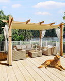10 x 13 FT Patio Pergola, Aluminum Patio Gazebo with Retractable Sun Shade &Side Mesh
