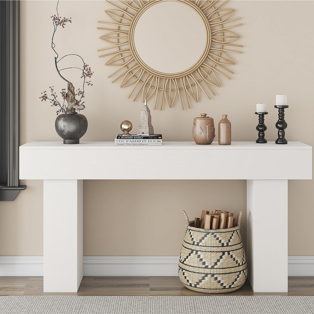 63 Inch Long Console Table, Farmhouse Wood Rectangular Sofa Table Behind Couch Table, Narrow Entryway Table
