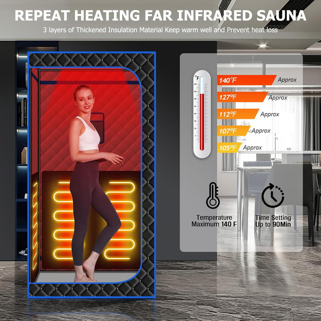 Portable Full Size Infrared Sauna for Home| One Person Spa Tent with Red Light| Personal Indoor Saunas with 660nm Red