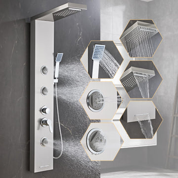 Multi-Function Shower Panel Tower System 6 in1 Shower Panel Tower with Powerful Body Massage, Rainfall