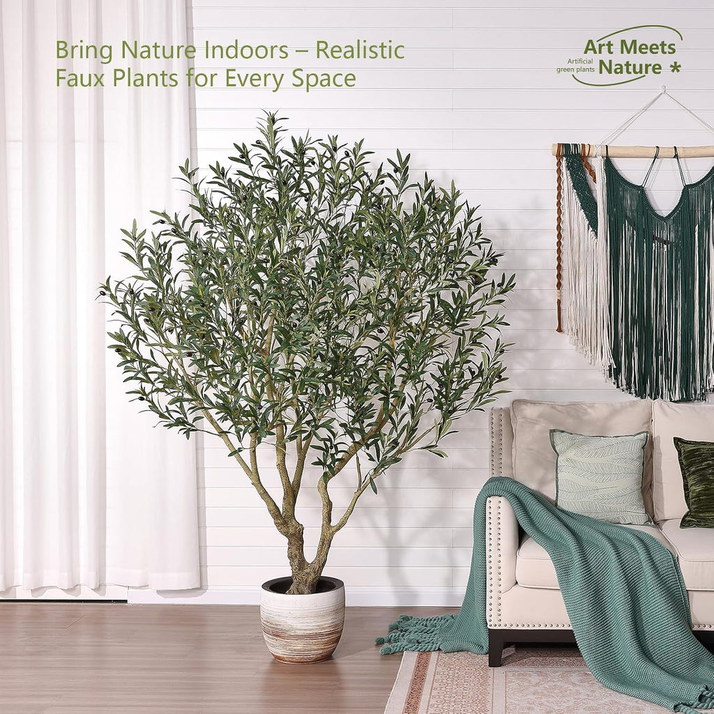 Olive Tree Artificial Indoor 7ft - Large Fake Plants - Realistic Faux Olive Tree in Pot - Tall Artificial Plants