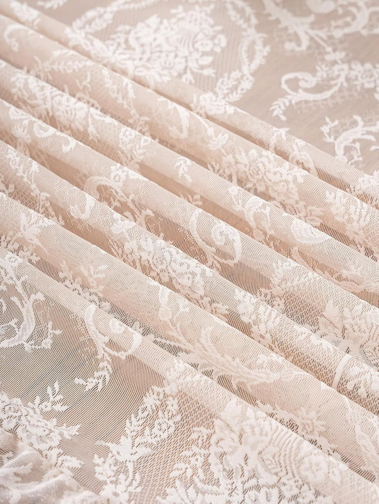 Cream Beige French Lace Ruffle Tablecloth 60 x 102 Inch with Ruffled Edge, Fits Round and Rectangula