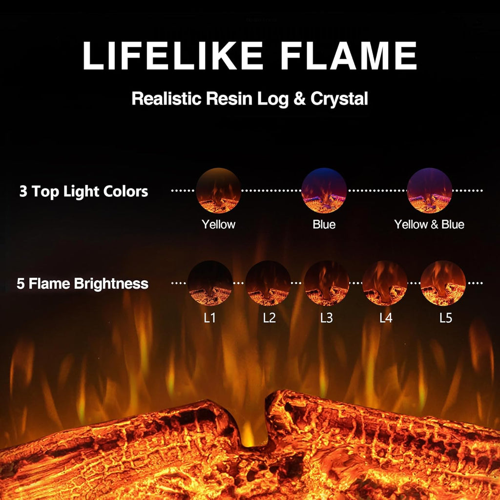 36'' Electric Fireplace Inserts, Recessed & Built in Wall Electric Fireplace Heater with Fire Crackling Sound