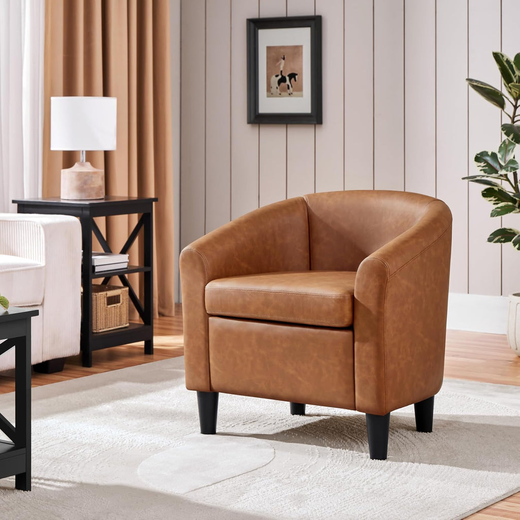 Faux Leather Accent Chair, 300 lb Cap, Brown