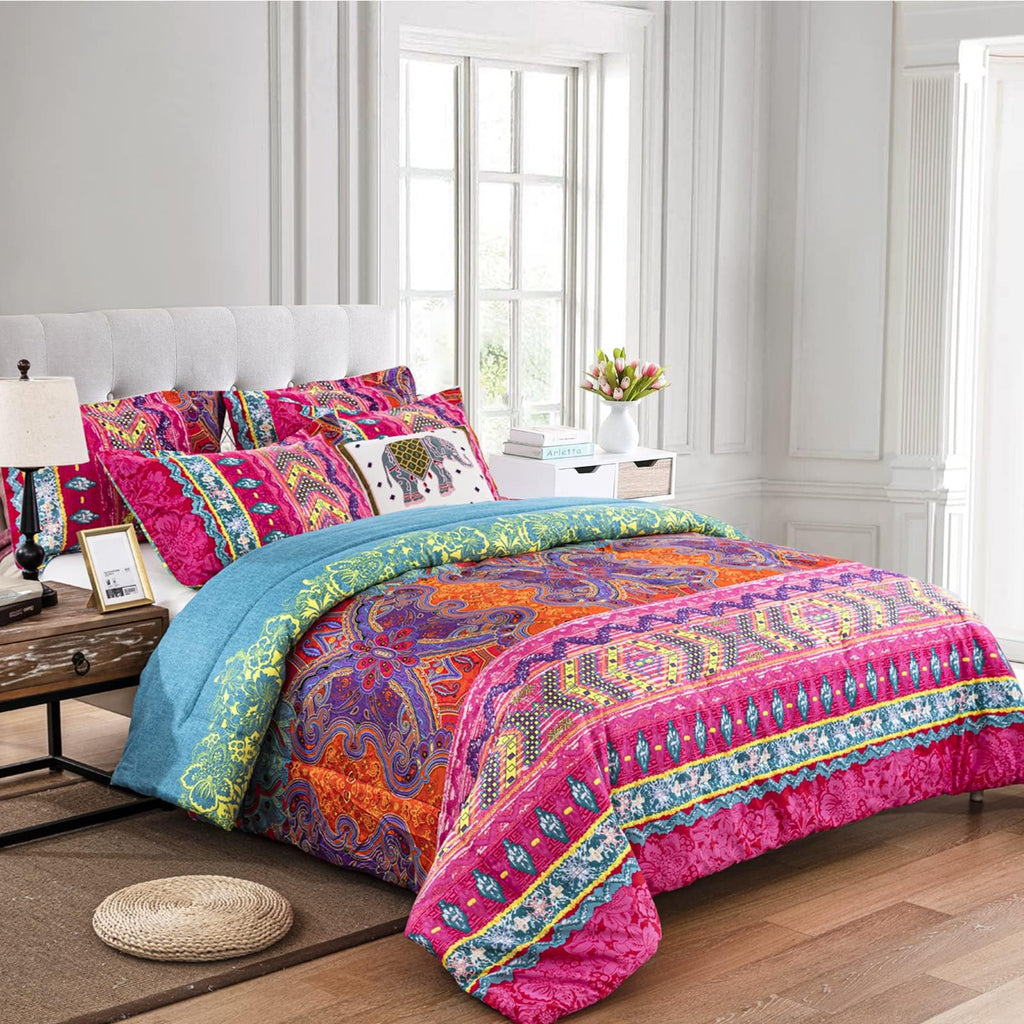 Bohemian Comforter Set King 3 Pieces Reversible Boho Set