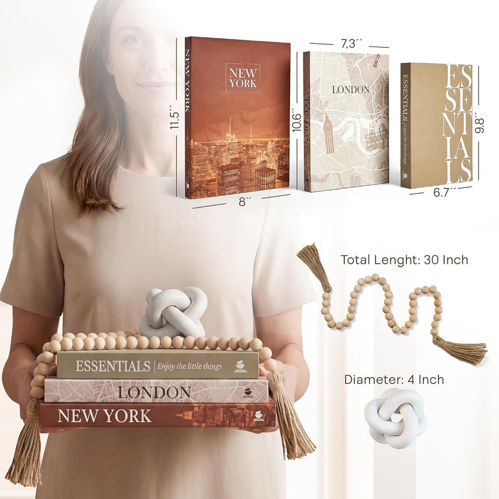 Linen Decorative Books Decor - Aesthetic Set of 3 Beige Fake Books for Coffee Table Decor with Faux Book Box Storage
