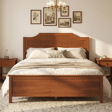 Full Size Wooden Bed Frame with Headboard, Wood Slat Support