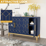 48" Accent Cabinet with 4 Doors and Shelves, Modern Credenza Storage Cabinet with Gold Trim