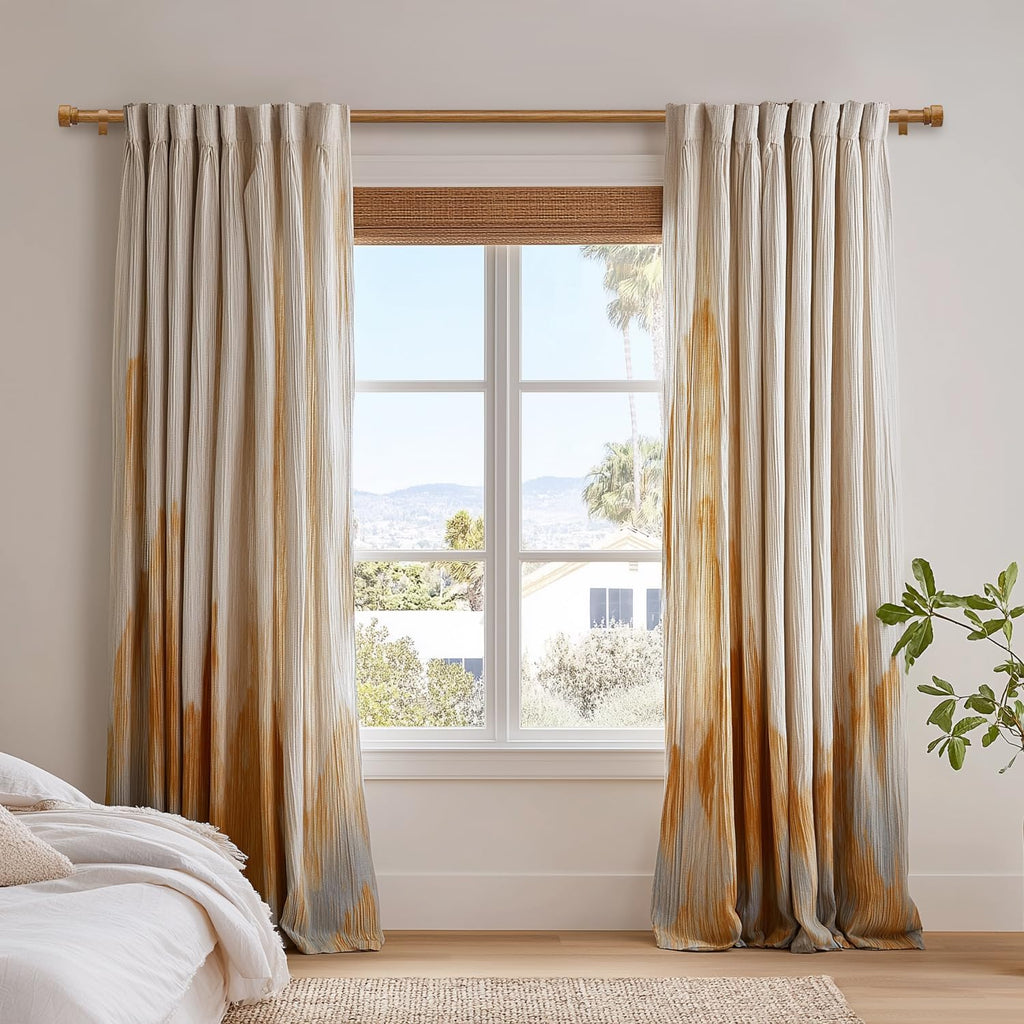 Wood Curtain Rods for Windows 1" Diameter Boho Decorative Heavy Duty Long Window Curtain Rod