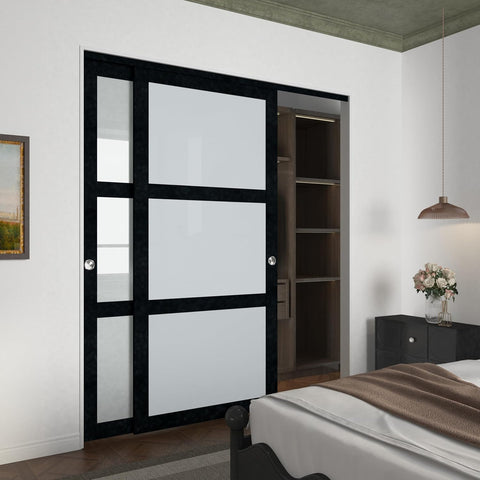 72x80 Sliding Closet Door, 3-Panels Preassembled Frosted Glass Door Panel with Hardware Kits & Match