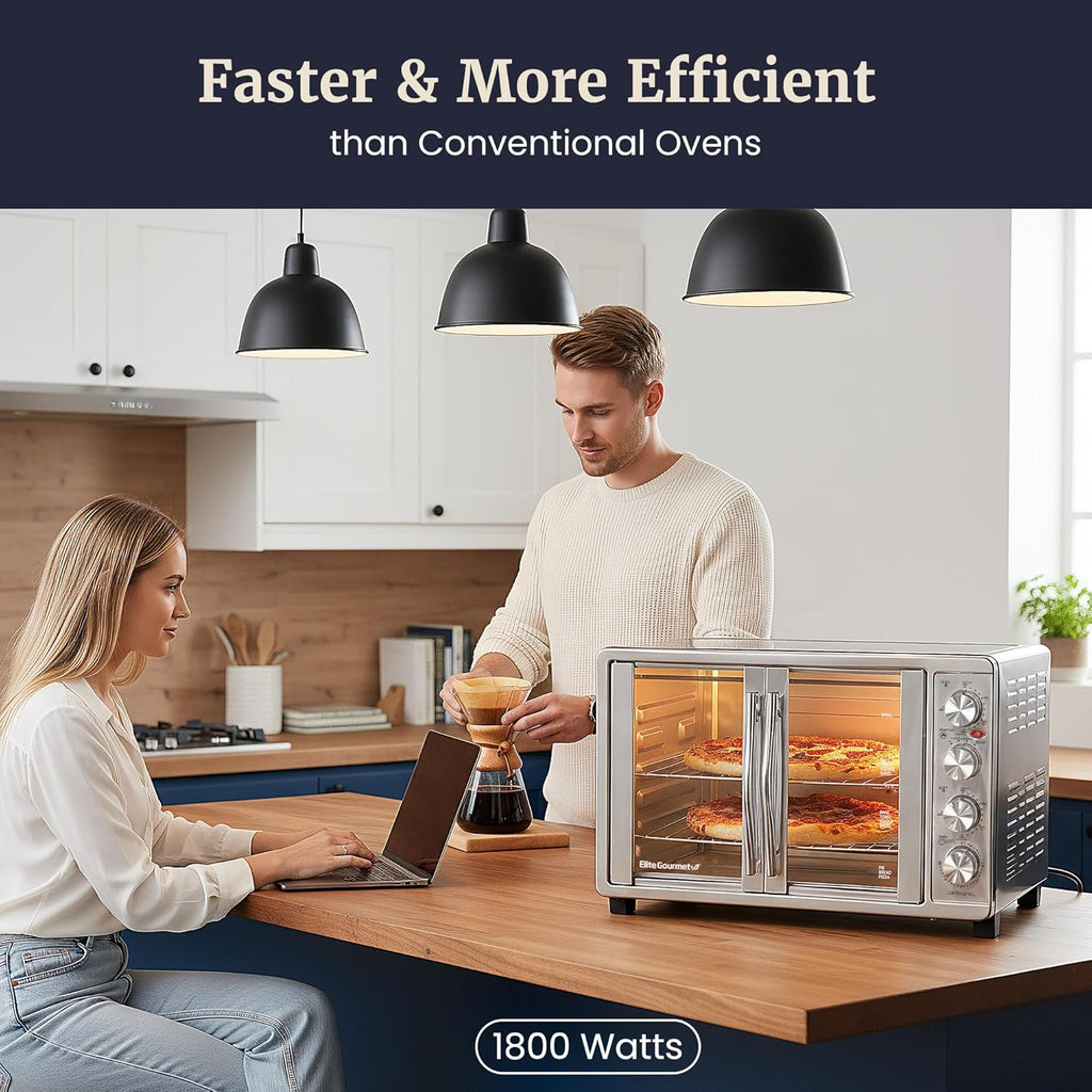 ETO4510B# French Door 47.5Qt, 18-Slice Convection Oven 4-Control Knobs, Bake Broil Toast Rotisserie Keep Warm