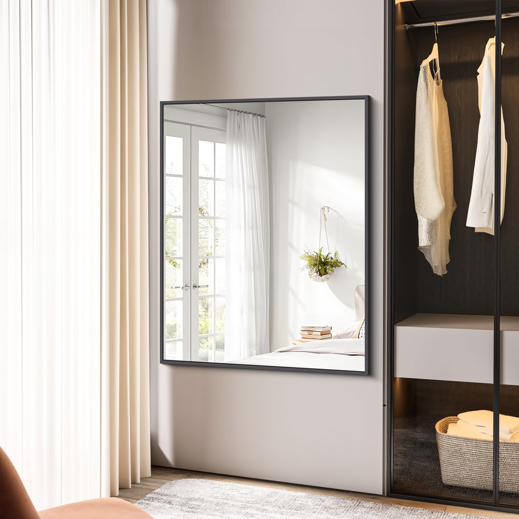 Bathroom Mirror, 36x48 inch Large Wall Mirror Wall Mounted Black Rectangle Corner Mirrors, Black Bathroom Mirror