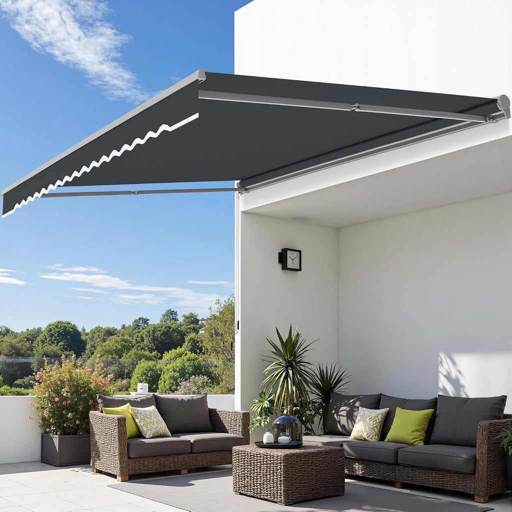 Patio Awning 10x8 Feet Sunshade Canopy with Half-Cassette for Manual Retractable Awnings, 4679 (Dark Grey)