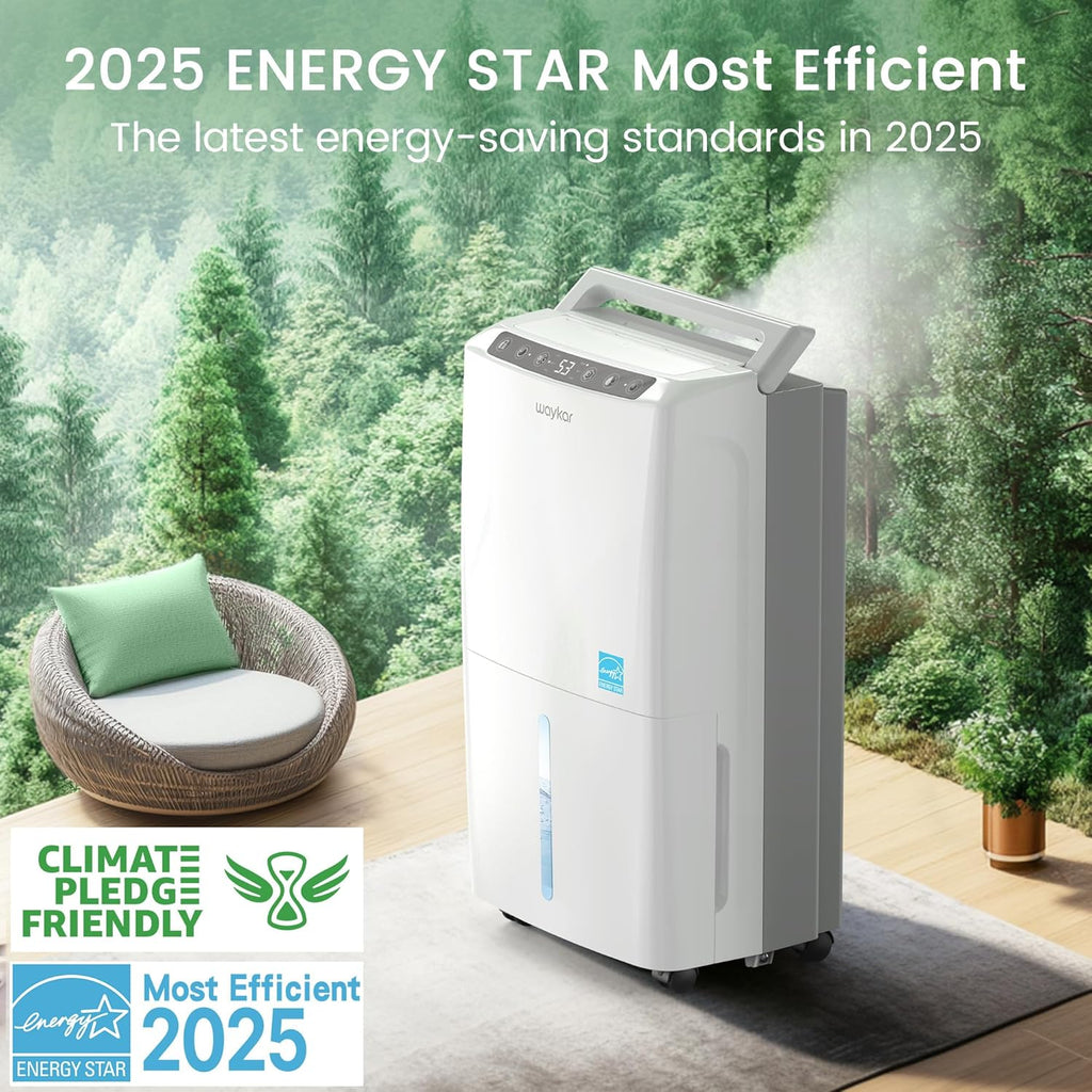 2000 Sq. Ft 34 Pints 2025 Most Efficient Energy Star Dehumidifier for Home and Basement with Auto or Manual Drainage