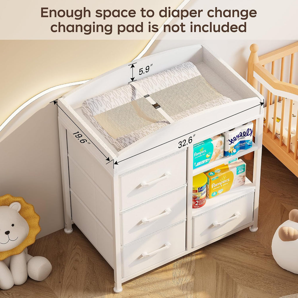 Baby Changing Table with 4 Drawers and 2 Shelves - Baby Dresser with Changing Table Top Diaper Changing Station with