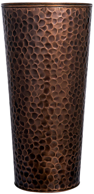 28 Inch Round Column Planter, Hammered Antique Copper Finish