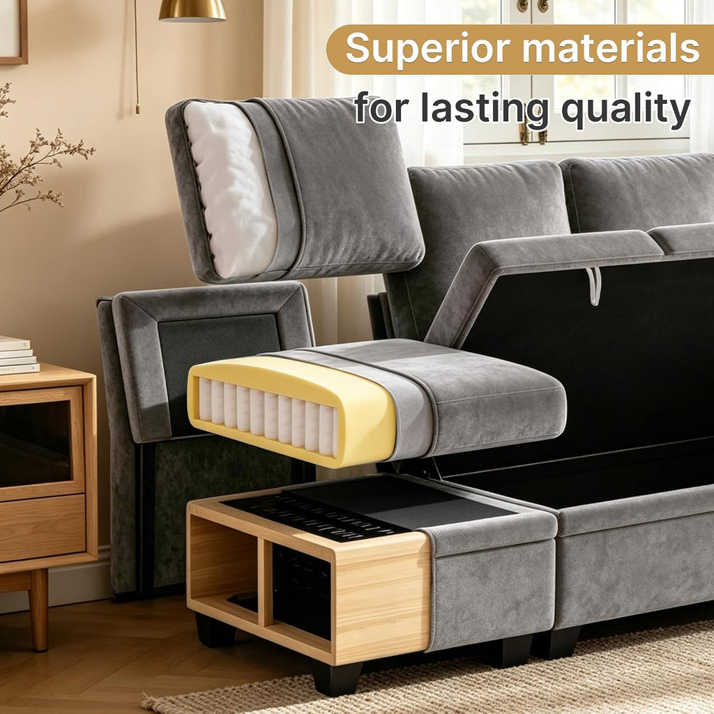 109" Modular Sectional Sleeper Couch,U Shaped 7 Seat Sofa Bed with Pull Out Bed, Cloud Couch with Pillow Armrest &