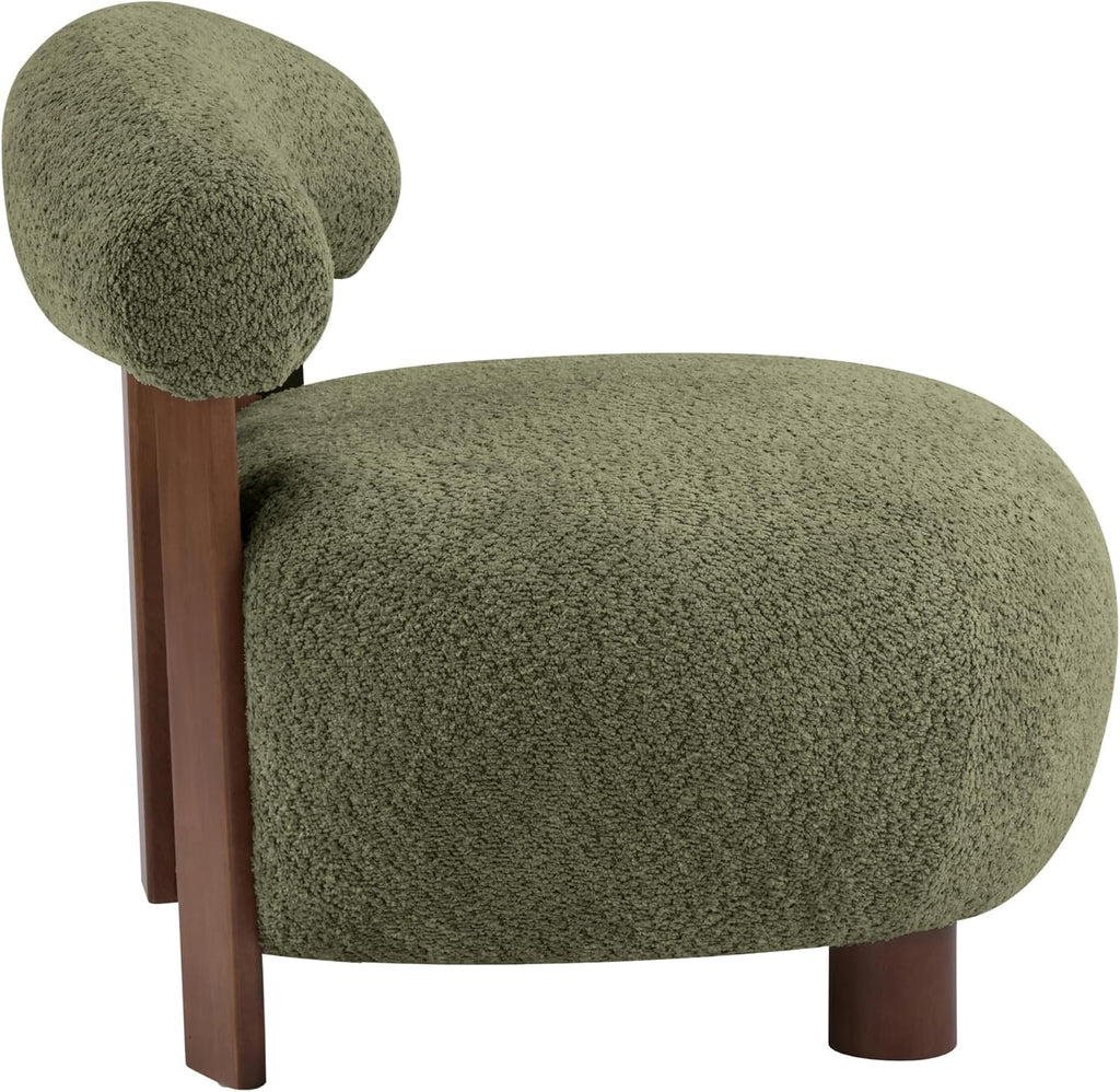 Elvina Boucle Fabric Accent Chair, Solid Wood Single Lounge Sofa, Bedroom Comfy Reading Chair, for Modern Minimalist