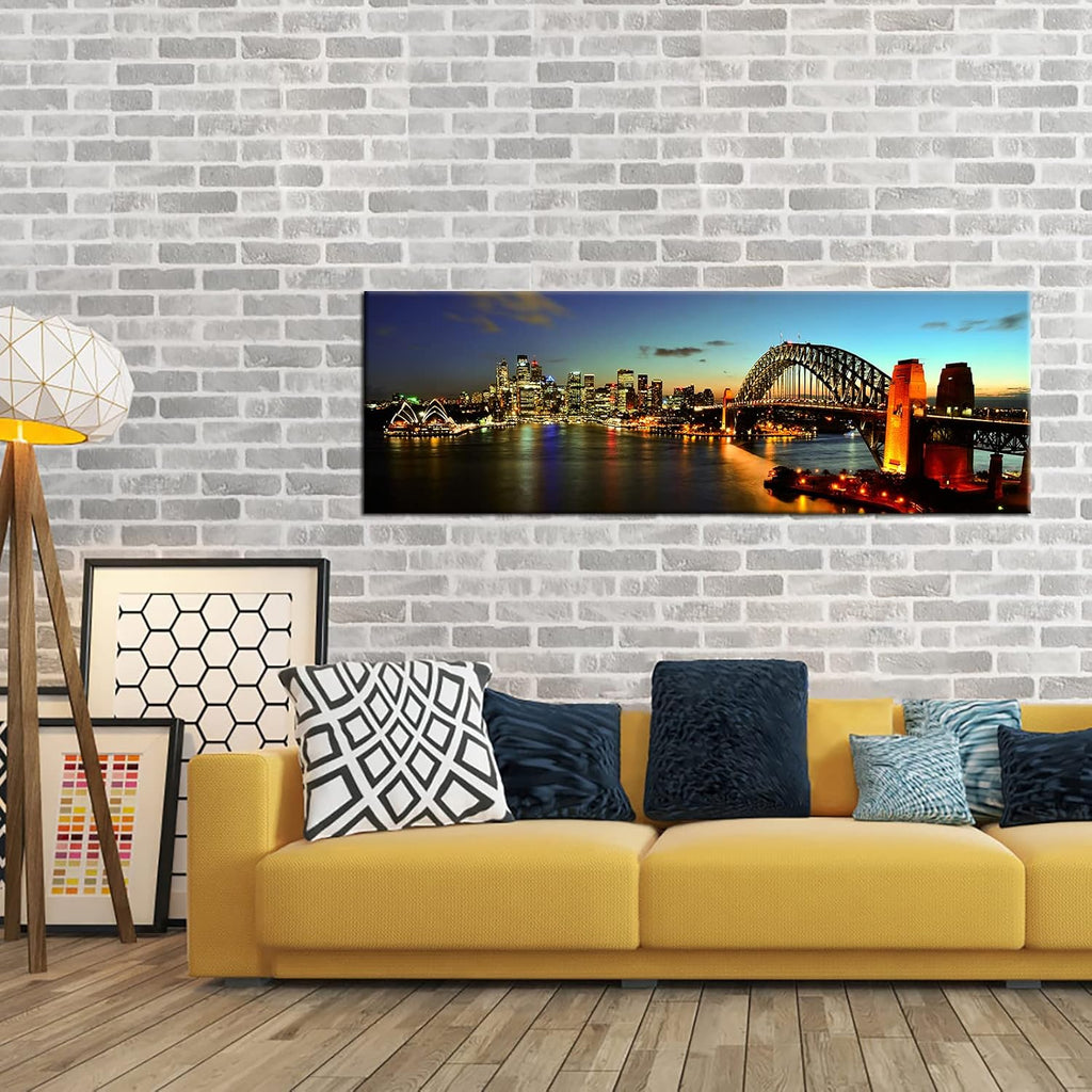Large Modern City Night Picture for Wall Decor Panoramic Australia Sydney Bridge Cityscape Skyline Canvas Prints