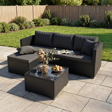 Patio Furniture Set - All-Weather -5 Piece Outdoor Patio Conversation Couch Sets, Modular Wicker Rattan Sectional