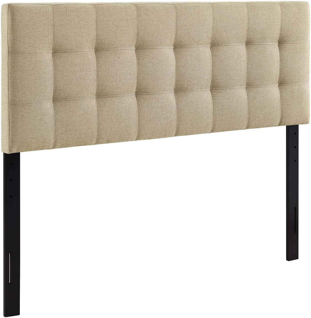 Lily Tufted Linen Fabric Upholstered Queen Headboard in Beige